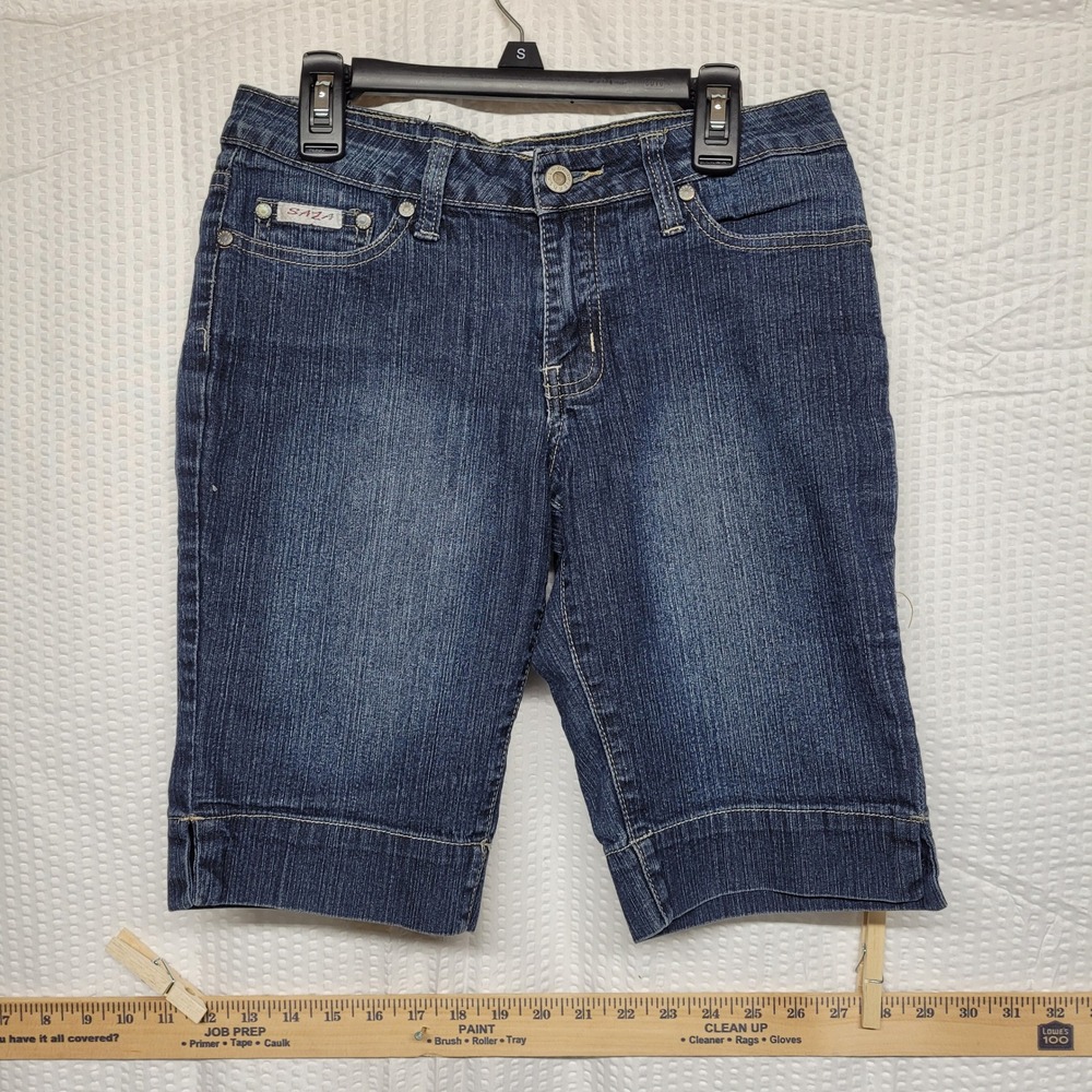 Saza Jeans Womens Size 3 Dark Wash Denim Bermuda‎ Shorts Embroidered Pockets